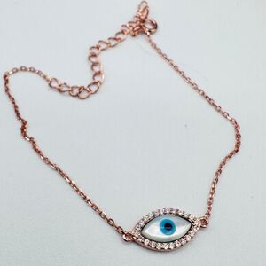 Dainty Evil Eye Rose Gold Bracelet-925 Silver, Protection Jewelry